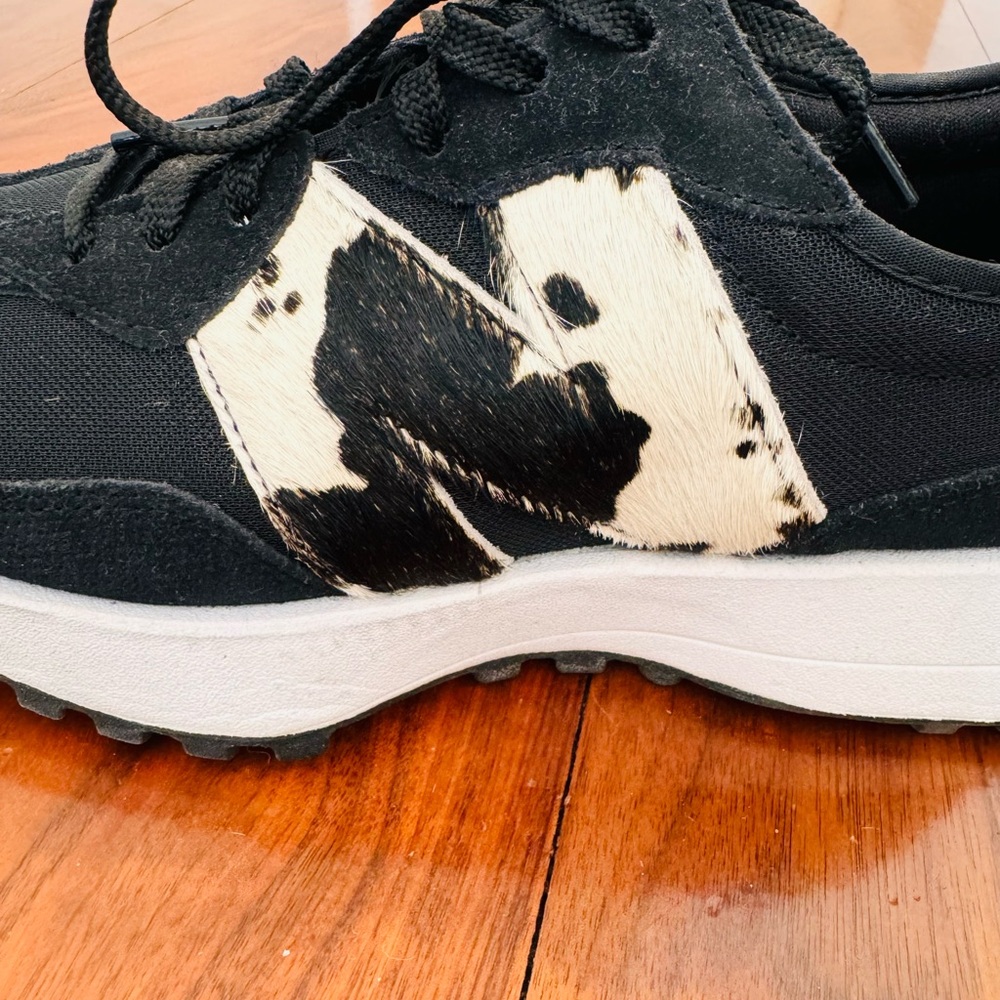 New Balance Black 327 Sneakers with White Cow-Print - Picture 3 of 4
